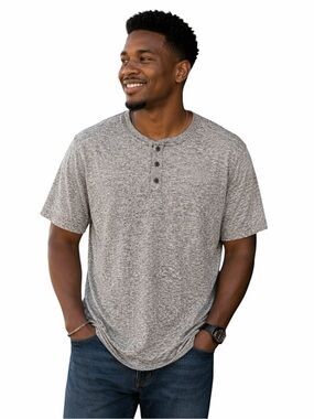 NWT Flag & Anthem XL Heather Gray Short Sleeve Performance Henley Casual